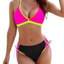 Blooming Jelly Women's Bikini Set Two Piece Swimsuit Triangle Top String Mid Rise Bottom Cheeky Bathing Suit, L