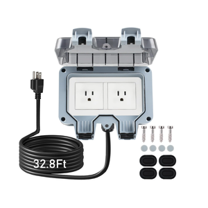ZUYIYI Outdoor Power Outlet Box with 32.8Ft Extension Cord, NEMA 515R, STW 14 AWG, Weatherproof Waterproof IP66 Electrical Outlet Extender, Exterior Wall Power Socket w/Cover for Garden
