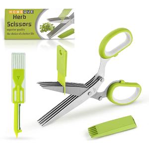 5-Blade Stainless Steel Herb Scissors with Cleaning Comb & Vegetable Peeler – Multi-Use Herb Cutter for Basil, Parsley, Cilantro & Kale