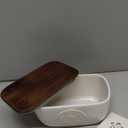 Getstar Ceramic Butter Dish with Acacia Lid for Countertop, Silicone Sealing, Farmhouse Kitchen Counter Decor, Large Butter Keeper Container (6.5x4)