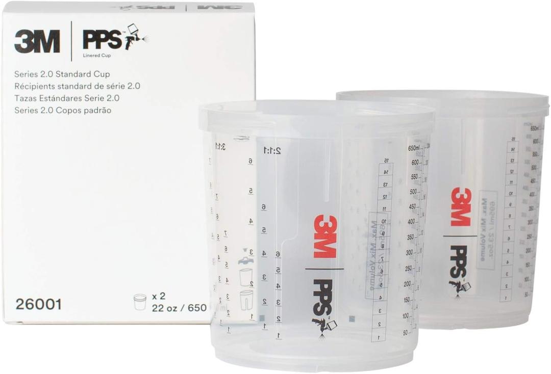 3M PPS 2.0 Spray Gun Cups, 26001, Standard, 22 Ounces, Use with Paint Gun and PPS 2.0 Lids and Liners to Paint Cars, Furniture, House and More, 2 Pack