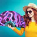 Zolee Large Rave Clack Fan for Line Dancing - Boots on The Ground Popping Folding Hand Fan - for EDM, Music Festival, Hot Flashes, Event, Party, Dance, Decorations, Gift (Psychedelic)