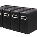 4 Packs Letter Size File Organizer, File Folders Organizer, Fabric Storage Box, Collapsible Paper Organizer with Metal Handle, Smooth PVC Rails, Only Box (Black)