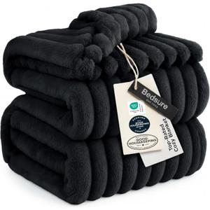 Bedsure GentleSoft Blankets Queen Size for Bed - Cozy Soft Blankets for Women, Cute Large Fleece Throws for Girls, Black, 90x90 Inches