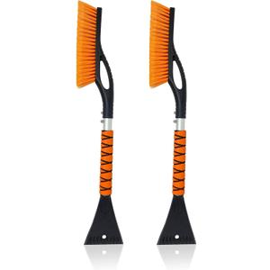 EcoNour 27" Car Snow Brush and Ice Scrapers for Car Windshield (Orange - 2 Pack) | Scratch Free Bristle Head Snow Brush & Tough Window Snow Scraper with Aluminium Body