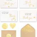 Winoo Design 100 PK Luxurious Gold Thank You Cards with Envelopes Bulk - 5x3.5 Inches Wedding Thank You Notes Baby Shower Greenery Bridal Shower Small Business (WHITE)