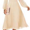 ZESICA Women's Fall Long Sleeve Dresses 2026 Casual Crewneck Chiffon Swing Pleated A Line Cocktail Party Midi Dress,M