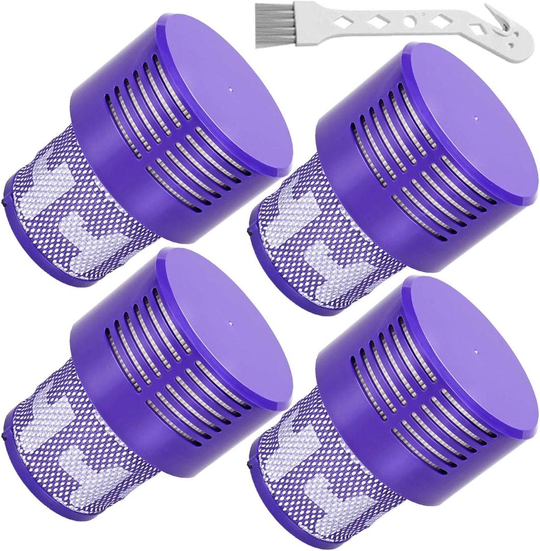 V10 Replacement Filters - 4 Pack for Dyson V10 Cyclone Series, Absolute, Animal, Total Clean, SV12 - Includes 1 Clean Brush