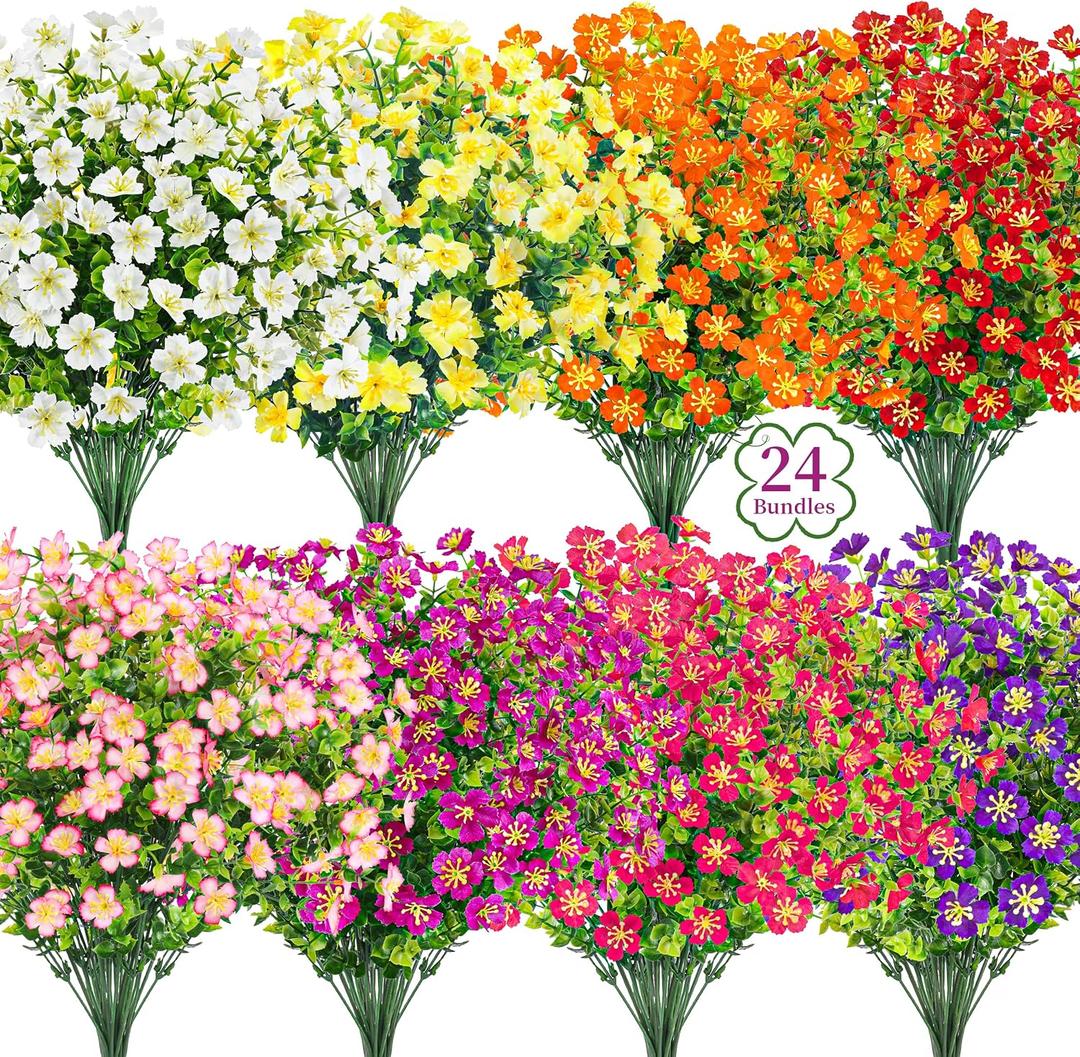 Der Rose 24 Bundles Fake Flowers Artificial Flowers Bulk Daisy for Outdoor Spring Garden Porch Farmhouse Decor