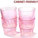 Ribbed Drinking Glasses Set of 4 - Stackable Glass Cups for Kitchen - Iced Coffee, Water, Juice & Mocktails - Aesthetic Water Tumblers Elegant Hostess Gifts Home Essentials (14 fl oz)