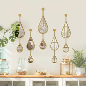 Gold Mirror Wall Decor Modern Tear Drop Shape Decorative Mirror for Bedroom Living Room entryway Hall Fireplace Irregular Wall Mirror 5-Pack Mirrors Set (1L + 2M + 2S)