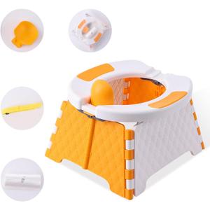 Foldable Travel Potty for Toddlers, Portable Potty Chair with Bag & 30 Pouches - Kids Toilet for Car, Camping, Indoor Outdoor - Splash-Proof Design, Easy Clean Training Seat(Orange)