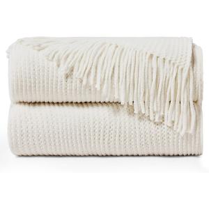 inhand Throw Blanket for Couch Bed,Chunky Chenille Woven Soft Blankets with Tassels,Cozy Boho Farmhouse Spring Summer Fall Decor,Warm Knitted Gifts for Women,50"x60",Medium Thick-Off White