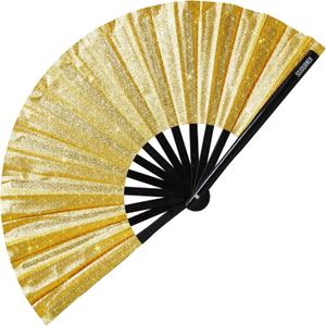 SoJourner Bags Glitter Gold Glitter Rave Fan - Large Folding Clack Fan for Men and Women - Rave Accessories for EDM, Line Dancing, Cosplay, Concerts and More