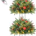 2 Pack 24 Inch Lighted Outdoor Christmas Tree with Dual Color LED Lights, Remote Control Battery Operated Pre-lit Pathway Urn Filler, Christmas Porch Decorations for Home, Porch & Yard (Gold Red)