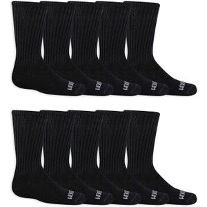 Fruit of the Loom Boys' Dual Defense Crew Socks (10 Pack) (Large, Black)