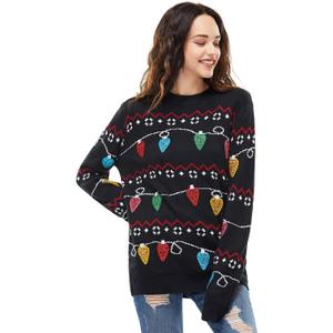 Ugly Christmas Sweater for Men, Hooded Unisex Women Xmas Hoodie Pullover for Party Festive Party (Glitter Fairy Light), Medium