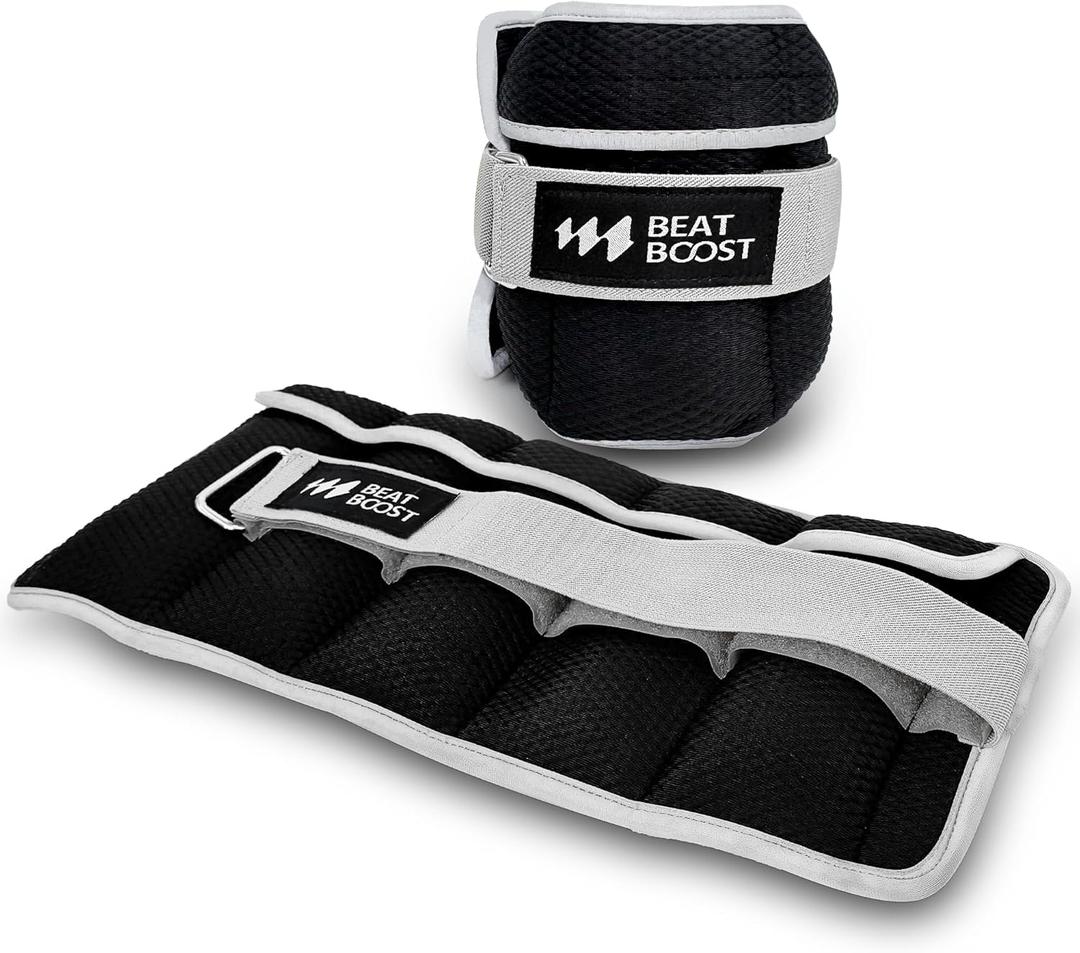 Adjustable Ankle Wrist Weights for Women Men A Pair of 10 Lbs BeatBoost Arm Leg Weight Straps for Walking Pilates Exercise Workout Gym Aerobics Black
