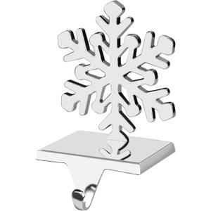 Adecortalk Silver Snowflake Christmas Stocking Holder, Non - Slip Snowflake Stocking Hanger, Metal Holders Fireplace Mantle for Christmas Xmas Party Decorations