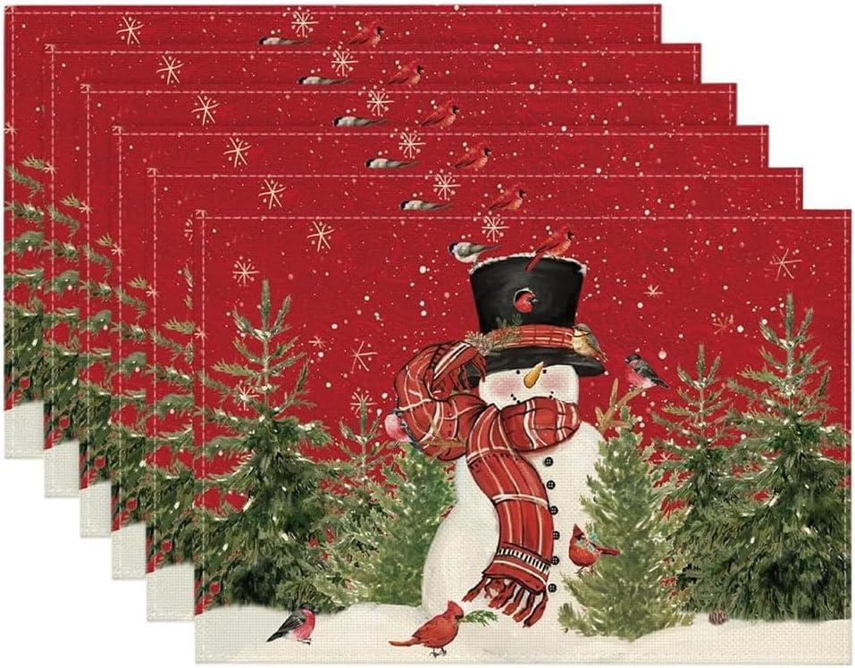 Christmas Placemats Kit 12X18 Inch Seasonal Christmas Holiday Table Mats Washable Table Mats Set of 6