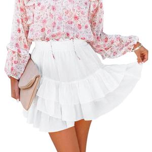 Aoudery Flowy Shorts for Women Casual Ruffle Tiered Skorts High Waist Mini Tennis Golf Skirt Boho Summer Shorts (White)