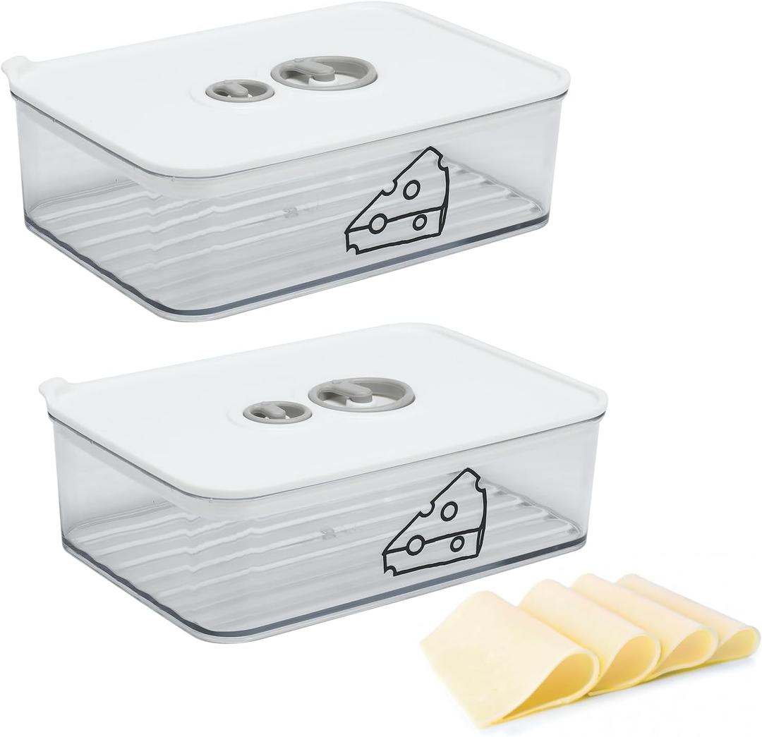 Yomjarl 2 Pcs Cheese Container for Refrigerator, Cream Cheeses Storage Box, Cheese Keeper with Airtight Lid and Time Recording, BPA-Free Kitchen Storage Organizer Sliced, Grated, Cheddar Cheeses Saver