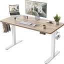 TIQLAB Height Adjustable Electric Standing Desk, 47 x 24 inch, Sit Stand Up Desk, Splice Board, Computer Home Office Desk, White Frame/Maple Top