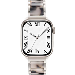 V-MORO Compatible with Apple Watch Band 41mm 42mm 40mm 38mm Series 11/10/9/8 Fashion Strap Women, Stainless Steel Resin Band Bracelet Replacement for iWatch Ultra/SE/7/6/5/4/3/2/1-Black Floral + Starlight