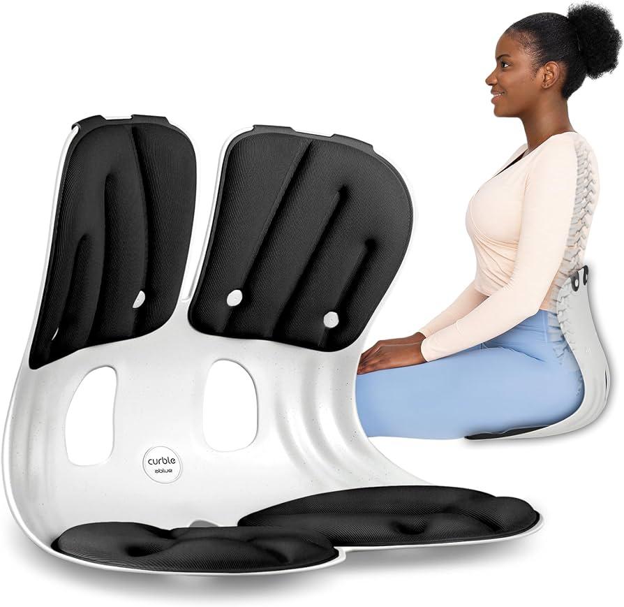 curble Chair [Adult] Ergonomic Chair Back Support, Lumbar Support for Good Posture Correction and Back Pain Relief, Perfect for Office Chair, Floor Seat, and Work from Home, Patented (Black)