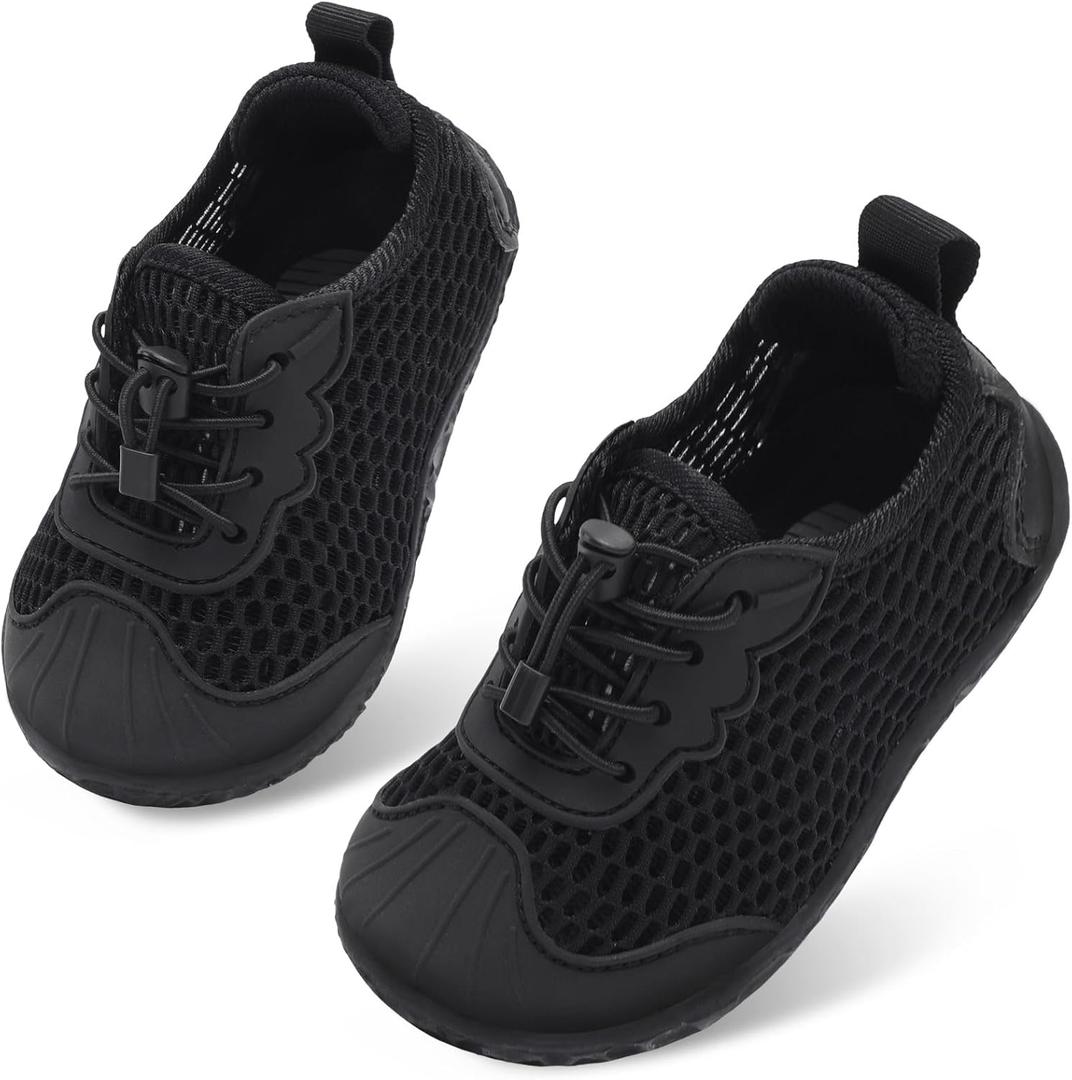 Barerun Toddler Water Shoes Barefoot Kids Water Shoes Boys Girls Aqua Socks Quick-Dry Breathable Toddler Sandals Slip on Indoor Outdoor Walking Shoes for Beach Swim Pool (Black), 10