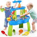 Water Table for Toddlers 3-5, 3-Tier Kids Splash Sand Table Water Toys, Rain Showers Splash Pond for Outdoor Beach Backyard Summer, Activity Sensory Play Table for Boys Girls