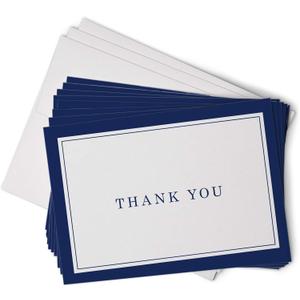 Hill Valley Greetings Navy Blue Formal Thank You Cards with Border - 48 Classic Note Cards with Envelopes - Perfect for Business Professionals & Special Events