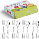 8 PCS Toddler Utensils,18/10 Stainless Steel Kids Silverware Forks and Spoons Set, Flatware with Dog & Cat Pattern for Children Ages 3-7 Year Old, Anti-Slip Forks, Mirror Polished, Dishwasher Safe