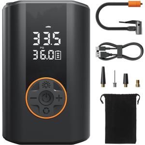 Tire Inflator Portable Air Compressor - Cordless Air Pump with Digital Tire Pressure Gauge, 3X Fast Inflation, Accurate Dual LCD Display & LED Light for Car Motorcycle E-Bike Ball