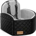 Dog Car Seat for Small/Medium Dogs, Elevated Dog Booster Seat Memory Foam Puppy Car Seat with Washable Cover, Travel Safety Pet Seat for Car with Storage Pockets Up to 35 lbs (Black/Grey)