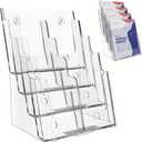 Brochure Holder 8.5x11 Inch 4 Tier with Removable Divider for 4x9 inch Clear Acrylic Pamphlet Display Stand Holder Countertop Use or Wall Mount for Office, Lobby, Hotel, Trade Show, 1 Pack