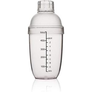 FEOOWV Plastic Cocktail Shaker,Drink Mixer Hand Shaker Cup with Scales,Transparent (1, 17 oz / 500cc)