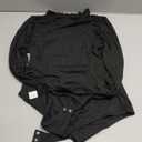 Womens Black Long Sleeve Bodysuits Stand Collar Slim Fit Frilled Ruffles Shoulder Ribbed Leotards Tops M