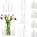 24 PCS Pillar Candles and Glass Cylinder Vases Clear Cylinder Candle Holders for Slim Pillar Candles Wedding Table Centerpieces, Home Decor(2.56'' X 4.7'', 5.9'', 7.9'',White)