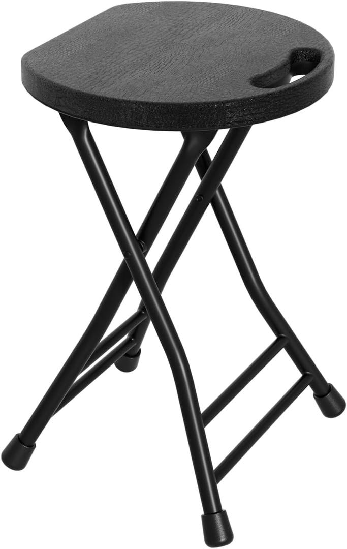 LEDLAY18 Inch Folding Stool with Handle - 500LBS Capacity Portable Foldable Stool with Non-Slip Feet, Heavy-Duty Steel & Plastic Collapsible Stool for Indoor Outdoor Use, Black