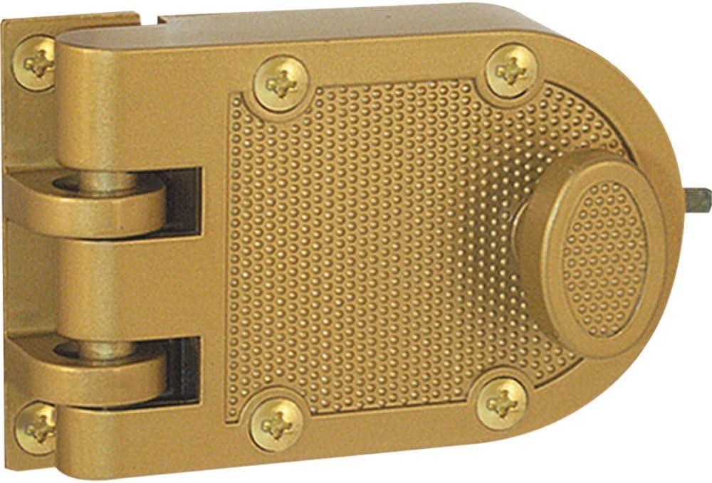 Prime-Line U 9970 Deadlock  Jimmy-Resistant Design Prohibits Forced Entry by Spreading of Door Frames  Single Cylinder Diecast Metal Lock With a Brass Finish and Angle Strike (Single Pack)