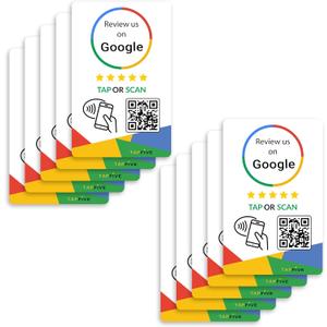 Google Review Tap Cards (10-Pack) by TapFive - Tap for Instant Reviews - All Phones Compatible - Reusable Smart Tap NFC & QR - Boost Business Reviews - Powered by TapFive (10 Card Pack)