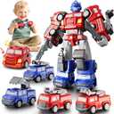 Magnetic Car 5 in 1 Transform Fire Robot Toys for 3 4 5 6 7 Year Old Boys, Magnetic Robotic Action Figures Building Set for Kids, Birthday Gifts Ideas for Boys Ages 3 4 5 6 7(Blue)