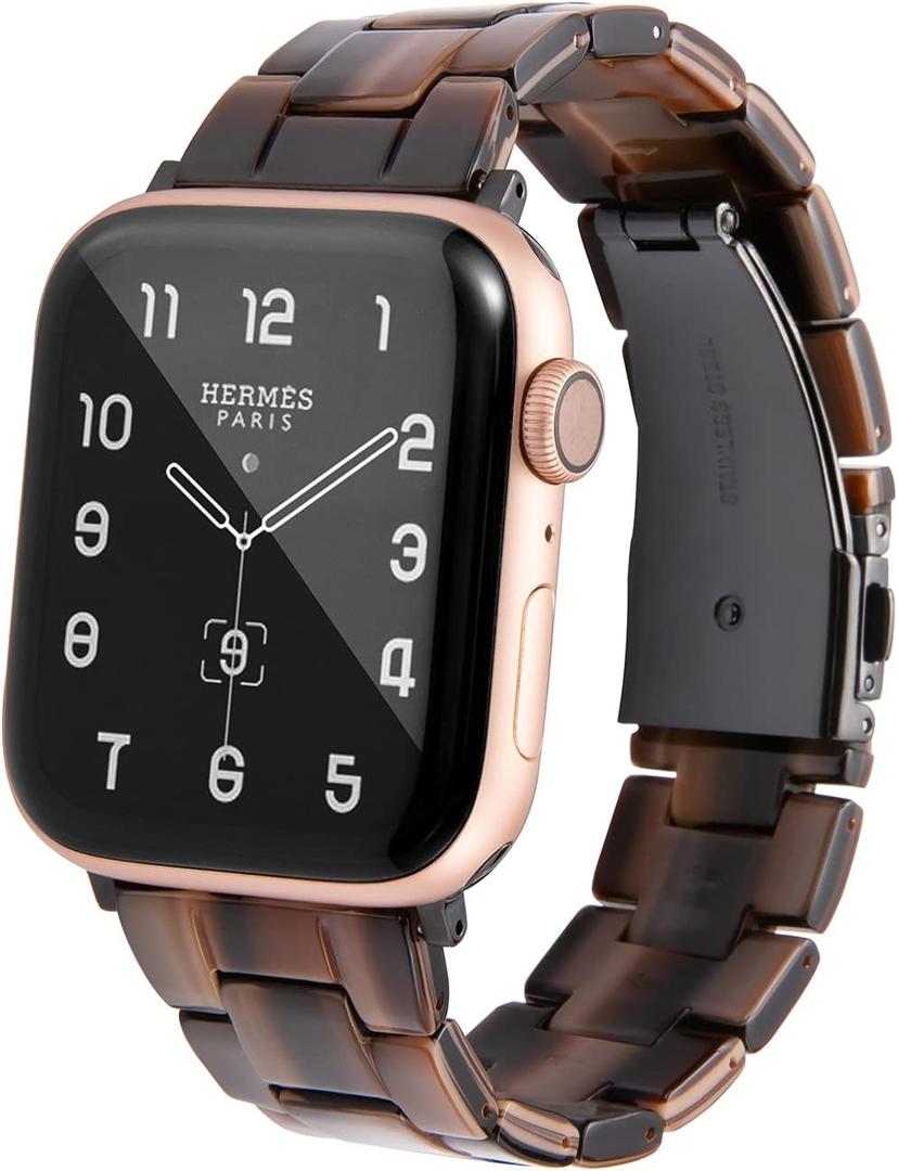 HOPO Compatible With Apple Watch Band 38mm 40mm 42mm 44mm Thin Light Resin Strap Bracelet With Stainless Steel Buckle Replacement For iWatch Series 8 7 6 5 4 3 2 1 SE (Chocolate/ Black, 38/ 40/ 41mm)