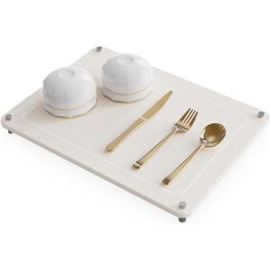 Dish Drying Stone, Water Absorbing Stone Dish Drying Mats for Kitchen Counter, Non-Slip Stone Drying Sink Tray Pad for Dish Bottles Cups, Diatomaceous Earth Sink Caddy Organizer, White (15.7"L x 11.8"W)