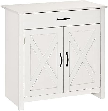 HOMCOM Farmhouse Sideboard Buffet Cabinet, Barn Door Coffee Bar Cabinet with Drawer and Adjustable Shelf, for Living Room, Entryway, White Wash