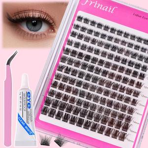 Fluffy Lash Clusters Kit Wispy Natural Cluster Eyelash Extension Kit 144pcs 8-16mm Individual D Curl Cluster Lash Extension Kit with Glue And Lash Applicator for DIY