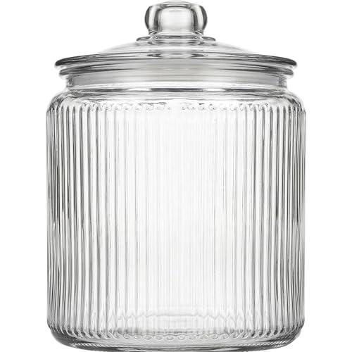 kitchentoolz 1 Gallon Ribbed Glass Cookie Jar with Lid – Ribbed Glass Jar with Lid - Airtight Food Storage Container for Cookies, Candy, Flour, Dog Treats