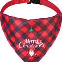 Valentines Day Dog Bandana with Unique Quick-Release Buckle and Retractable Design,Triangle Reversible Bibs Breed for Dogs,Red Plaid Bandana with Christmas Santa(XL)