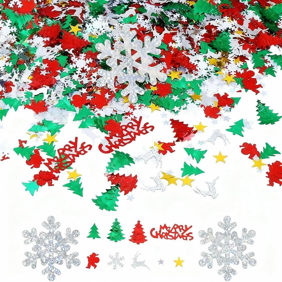 4800Pcs Christmas Confetti Xmas Metallic Foil Mix Confetti for Christmas and New Year Decoration Set (Style 3)
